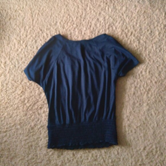 Vintage Y2K Agenda Navy Blue Smocked Top with Leopard Floral Graphic Size Medium - Picture 3 of 5